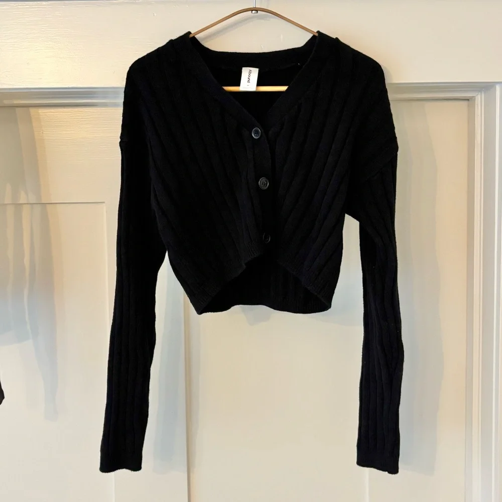 Girls M / L Black Ribbed Cropped Cardigan Sweater Abound Nordstrom - Picture 9 of 10
